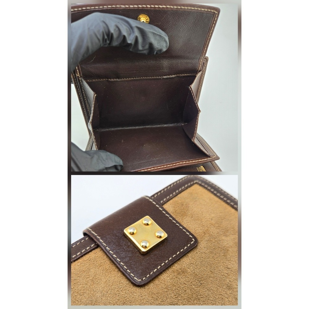 Loewe Bifold Wallet Suede Leather Tan Brown Anagram Logo Made in Spain - Picture 10 of 10